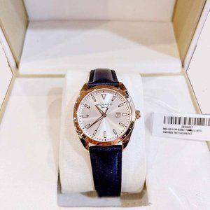 NEW! MOVADO Heritage Datron Ladies Watch Silver Dial Rose Gold Case Leather Band